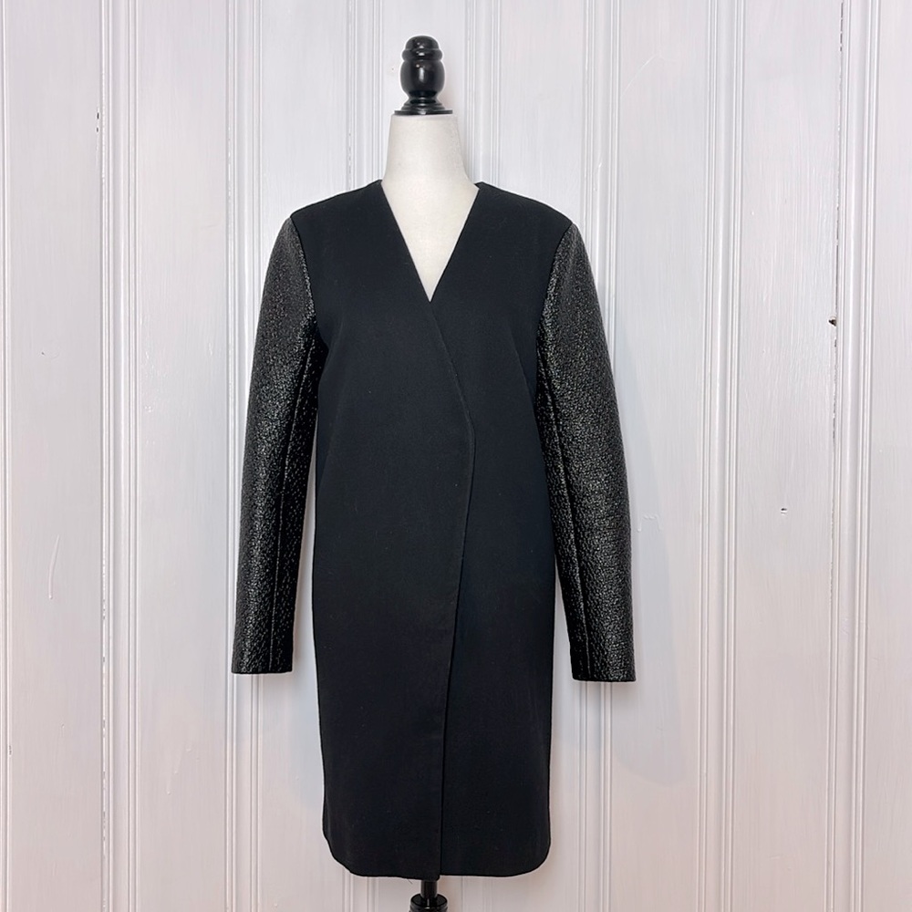 FINDERS KEEPERS Contemporary Wool Blazer Coat with Shiny faux-leather Sleeves